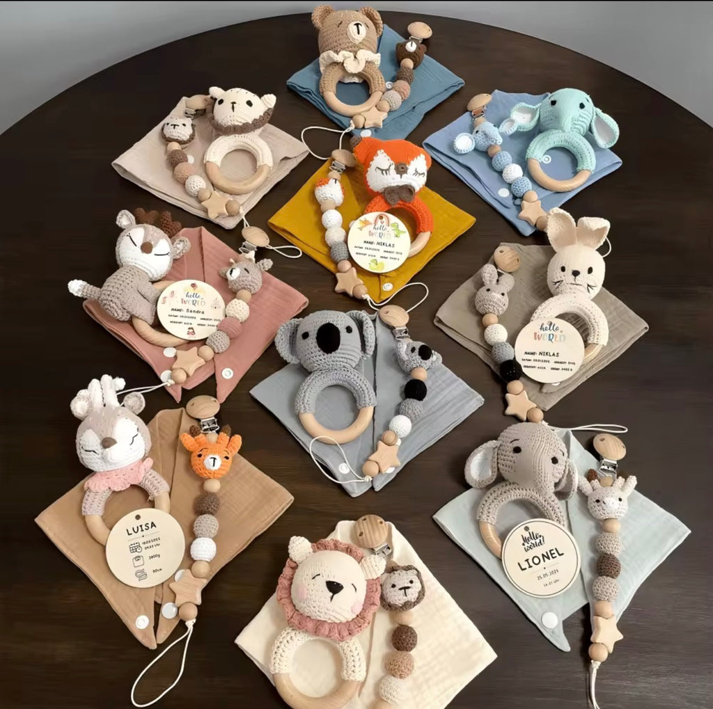 My First Adventure Gift Set: 3-Piece Organic Cotton & Beechwood Baby Bundle