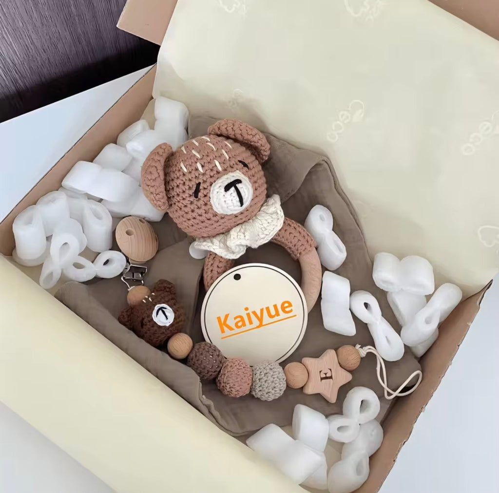 My First Adventure Gift Set: 3-Piece Organic Cotton & Beechwood Baby Bundle