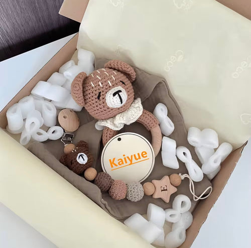 My First Adventure Gift Set: 3-Piece Organic Cotton & Beechwood Baby Bundle